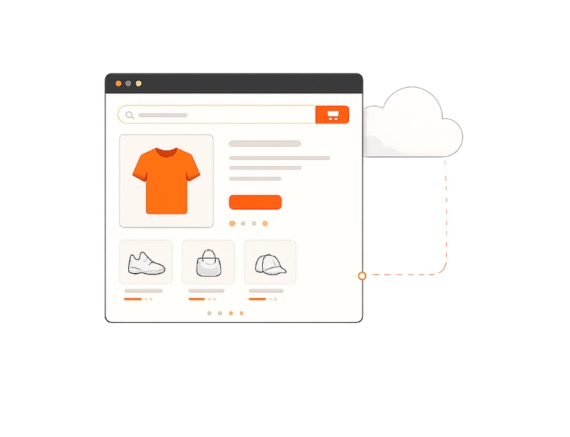 Ilustração de loja virtual WooCommerce — camada 1: estrutura e navegação